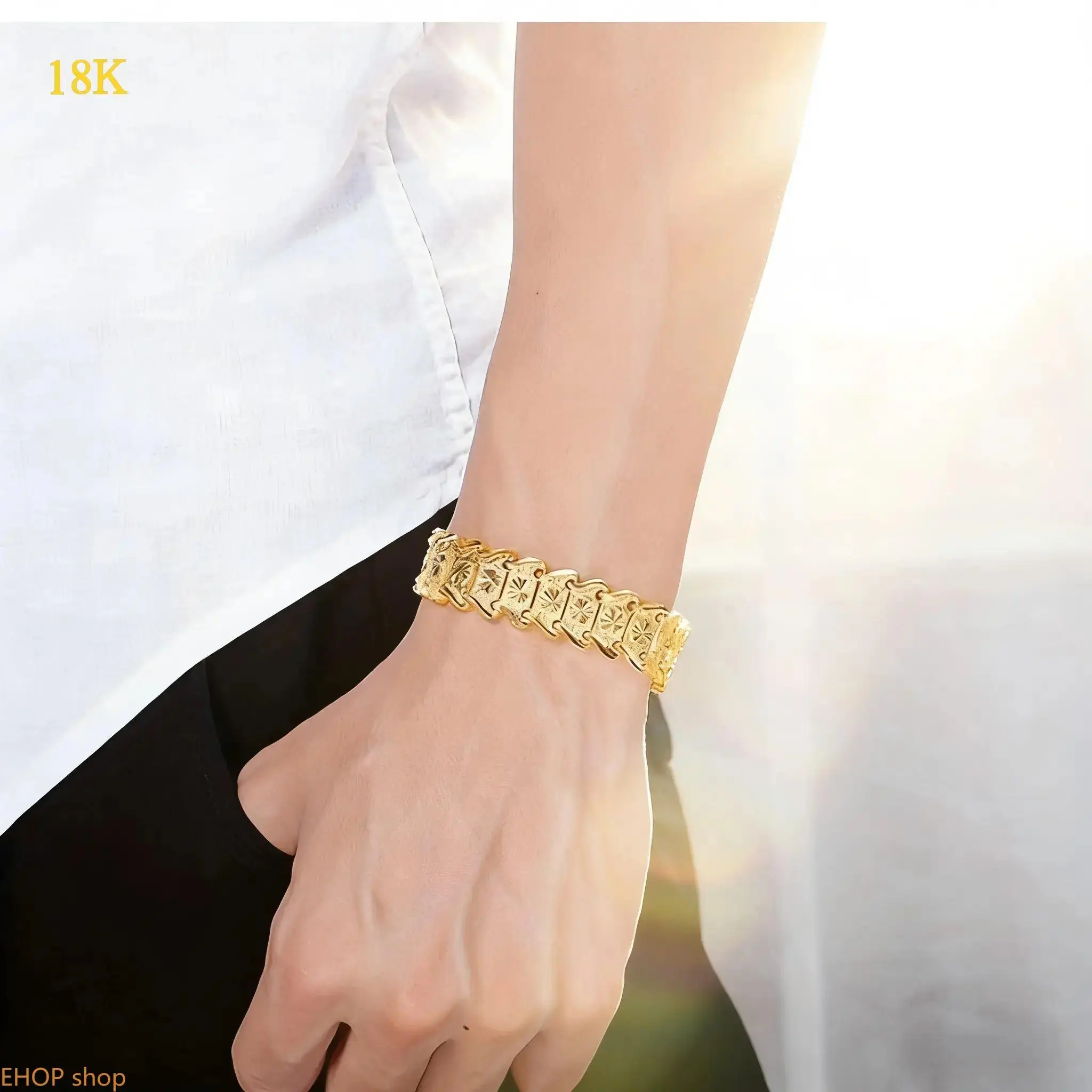 18K Creative 12mm Coin Wide Bracelet Simple Elegant Allergy Proof Perfect for Everyday Wear and Parties Fashion Jewelry Gift