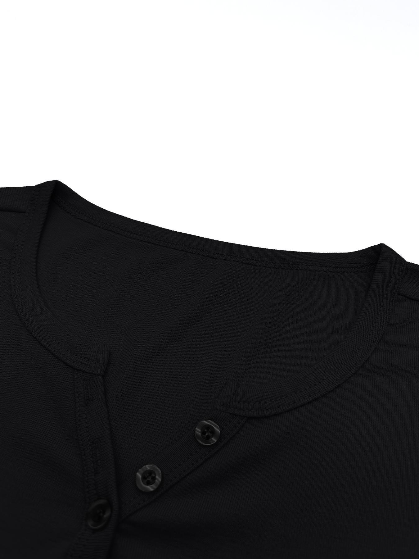 Women's Solid Color Button V-Neck Tee, Casual Short-Sleeve T-Shirt Top for Summer Daily Wear, Ladies Clothes