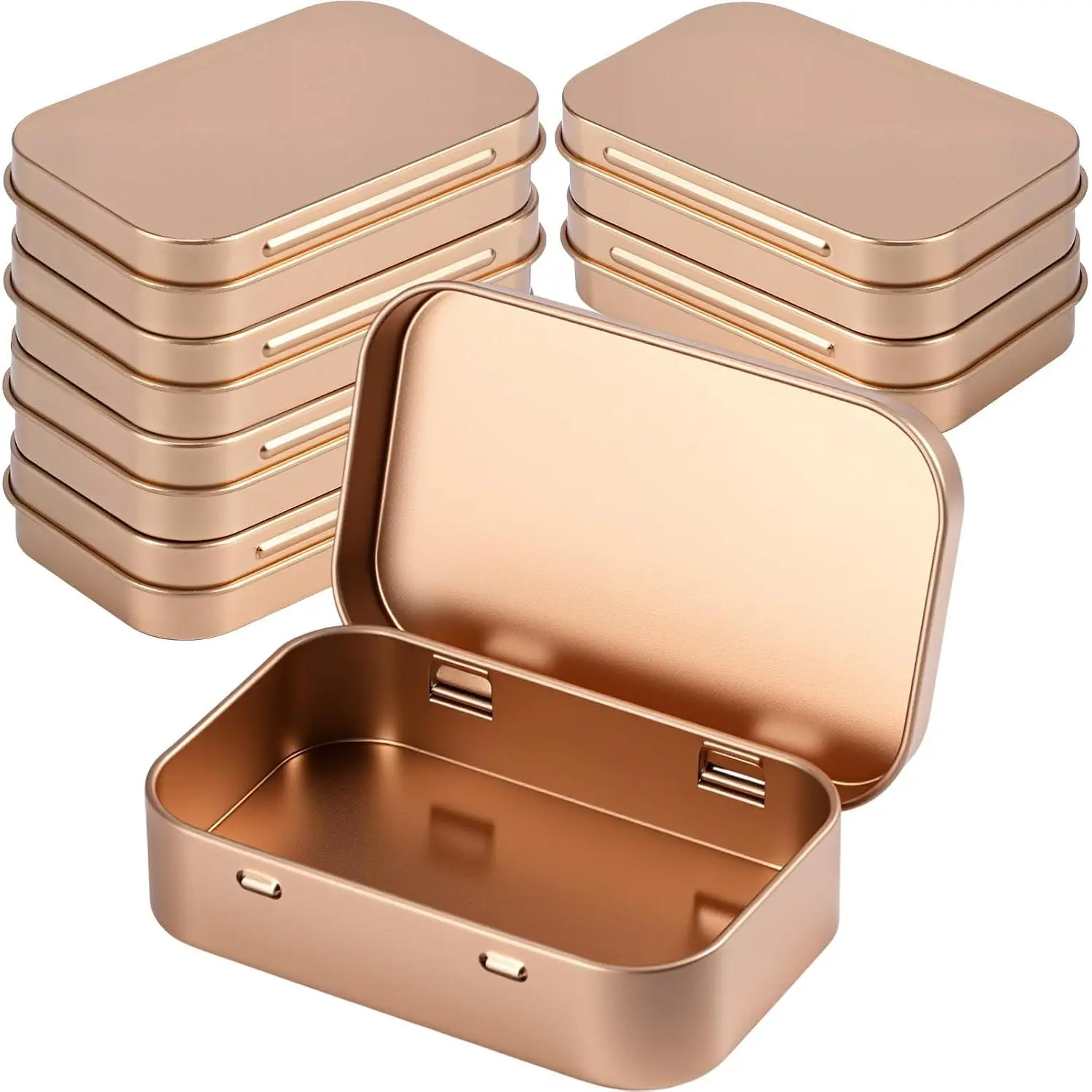 6 Pack Metal Rectangular Empty Hinged Tins 3.75 x 2.45 x 0.8 Inch Box Containers with  Mini Portable Box Small Storage Kit,  Organizer (Rose )