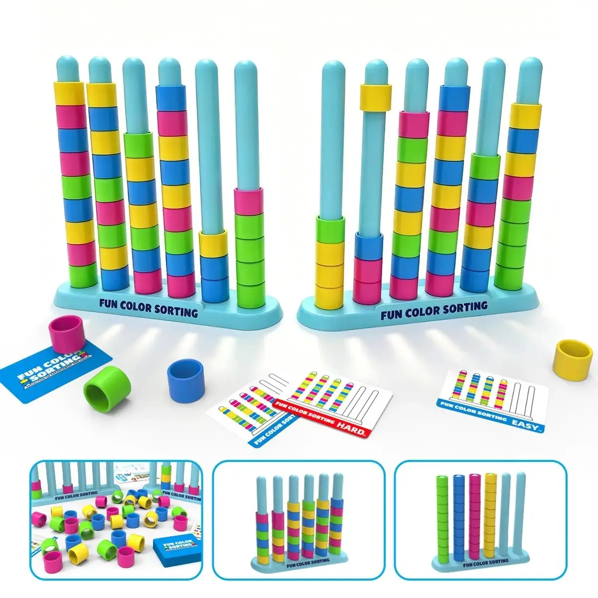 Color Stacking Puzzle Game Set, Multicolor Macaron Simple Design, Layered Challenge Cards, Two-Player Competitive Play, Relaxing Tabletop Game