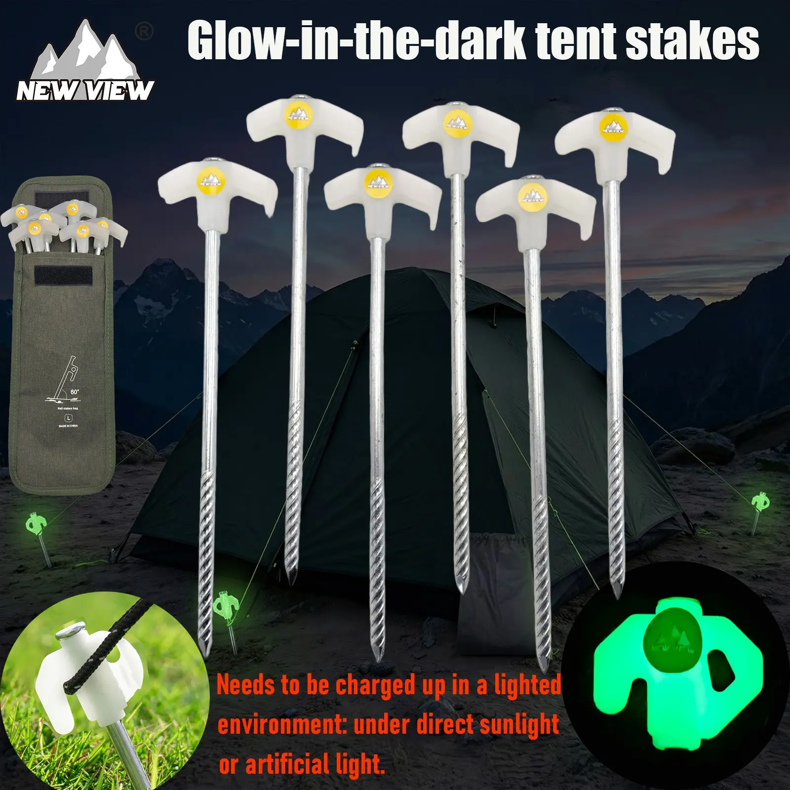 25cm Outdoor Thickened Iron Camping Tent Pegs, Glow-In-The-Dark Ground Stakes, Beach Tent Anchors, Essential Gear for Camping