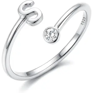 925 Sterling Silver Ring for Women Teen Girl 18K Gold Plated Initial Rings Adjustable Capital Letter Ring Stackable Thumb Pinky Rings for Birthday Mother's Valentine's Day Jewelry Gifts