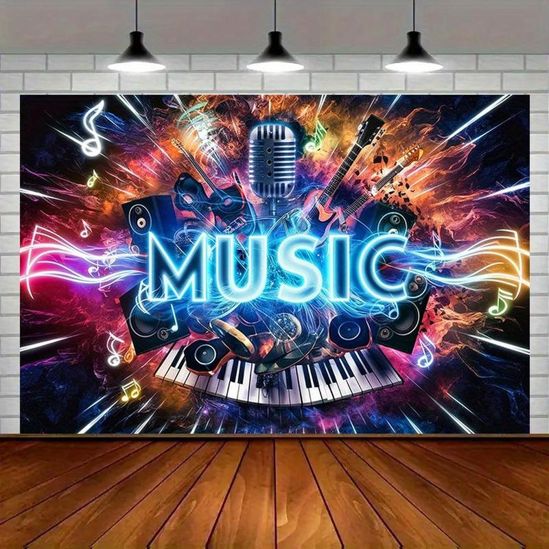 Modern Farmhouse 1pc, Music Amber Glow Polyester Banner,   100% Amber Glow Polyester, Vibrant Wall Decor for Home & Room, All-Season Party Backdrop, Spring Summer Fall Winter, Decorative Music Themed Photo Pro Ornaments