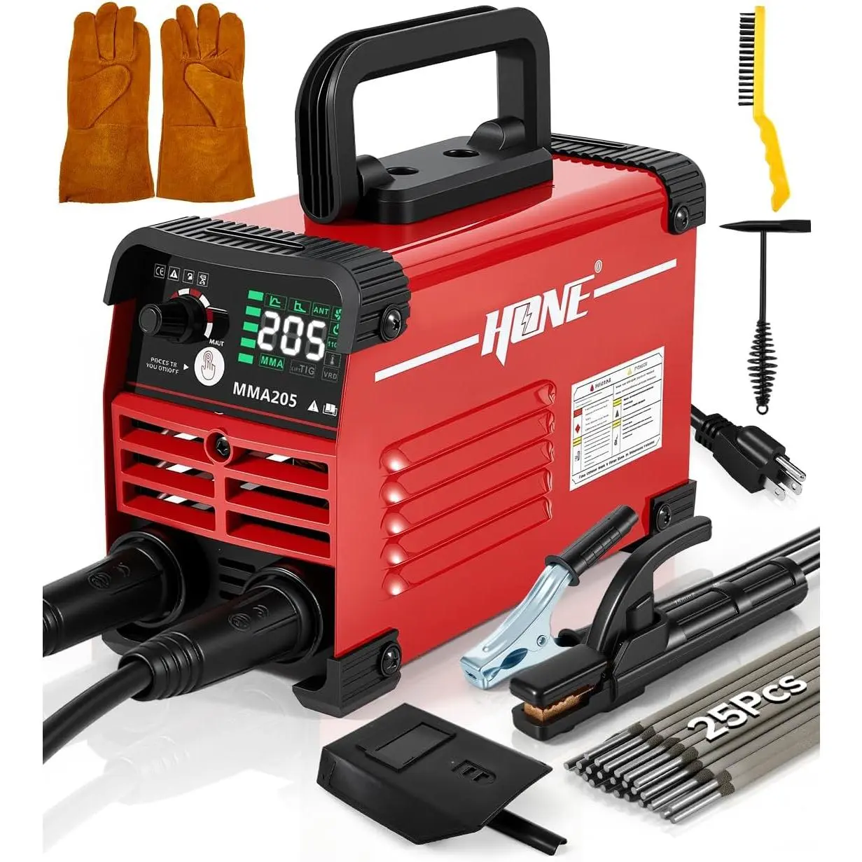 HONE Stick Welder 110v, 205Amp Mini Machine with Lift Tig, IGBT Inverter Arc Welder Machine 110v with Hot Start Arc Force Anti-Stick VRD for 1/16"-1/8" Rod, Include 25 Rods.