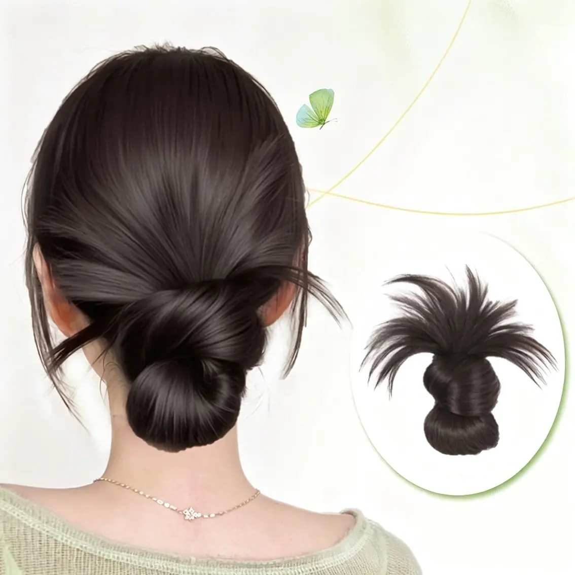 Trendy Lazy Chicken Feather Bun Hair Clip for Women, Low Ponytail Flower Bud Hair Extension, Quick Hairstyling Tool, Elegant Backside Bun Hair Ring