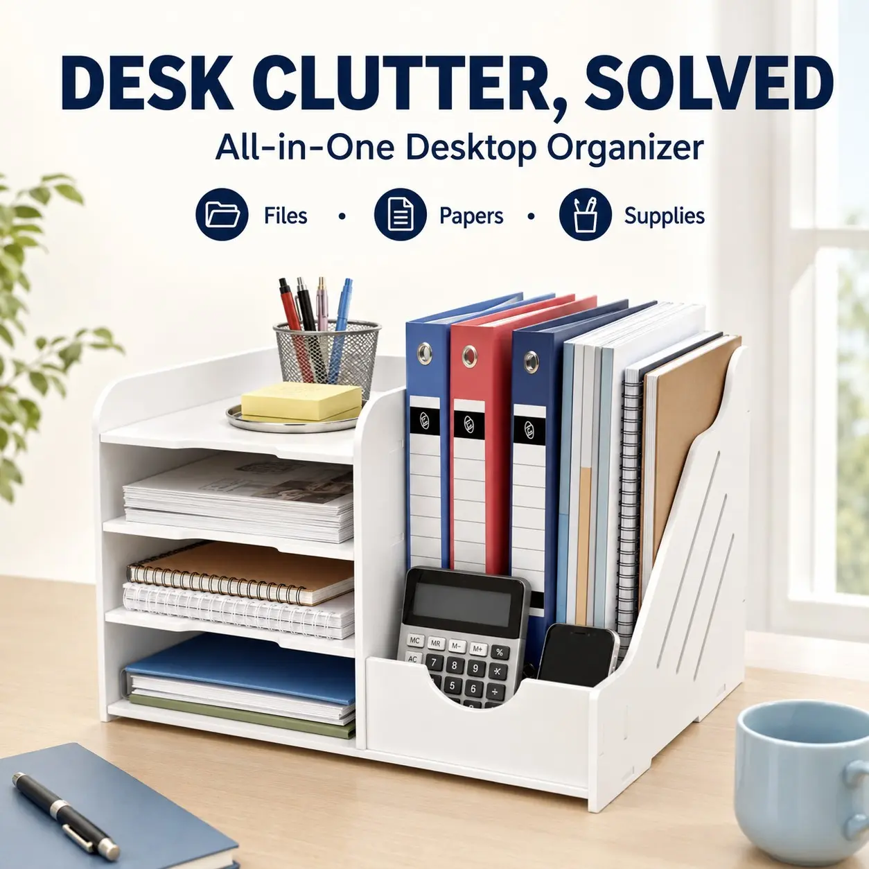 Multifunctional Desktop Organizer, Desk Organizers with Compartments, Office Desk File Storage, Space-Saving Solution, Ideal for Home, Office, School, Craft Supplies, Office Accessories