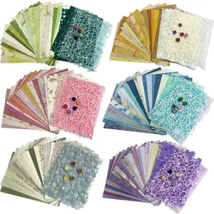 156 Sheets Textured Scrapbook Paper & Mesh Fabric Assorted Set +30 Buttons - 6 Pack Mixed Special Paper for DIY Scrapbooking Planner Bullet Junk Journal Supplies Collage Background 3.9x5.5 Inch