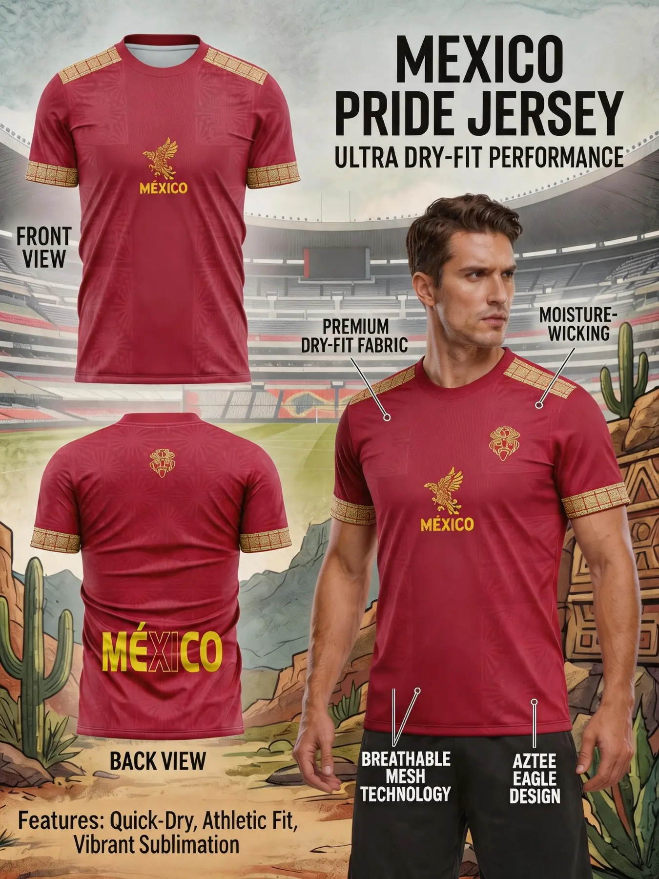 2026 Mexico Soccer Training Jersey, Breathable Mesh Fabric, Quick-Dry, Trim, Sporty Style, All Seasons Wear