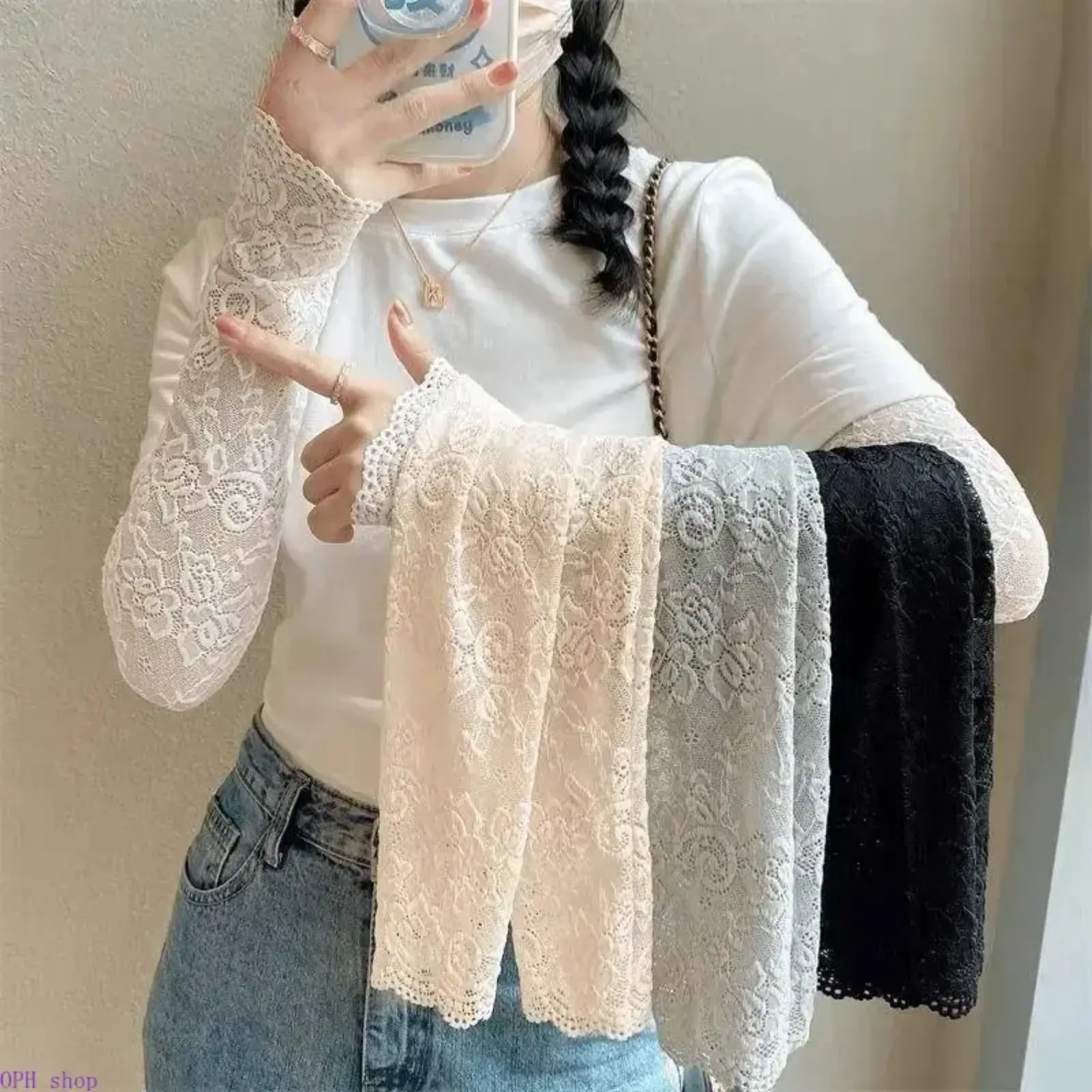Female Polyester Floral Lace Arm Sleeves - Medium Stretch, Breathable, Lightweight, Sunproof Cuffs for Driving, Daily Wear