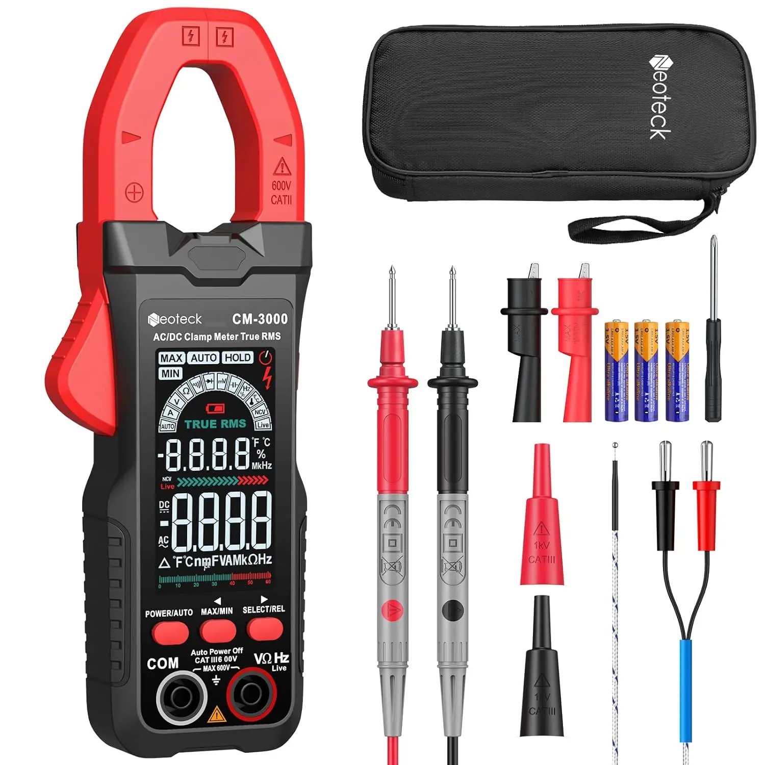 Neoteck Clamp Meter 6000 Counts Clamp Multimeter 800A AC Current Multimeter Auto Selection Color Screen TRMS Voltage,Capacitance,Continuity,Resistance,NCV,Diode,Frequency for Home,Auto,Industrial,HVAC sohochic