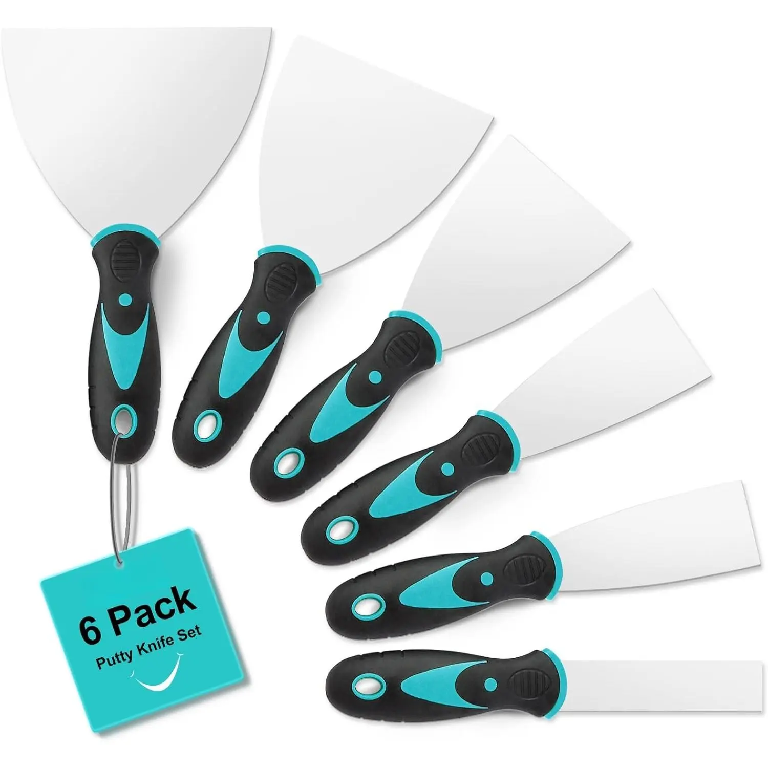 6 Pack Putty , 1” 1.5” 2” 3” 4” 5” Spackle ,  Stainless Steel  Scraper,  Tools for Repairing Drywall, Removing Wallpaper, Applying Mud Plaster