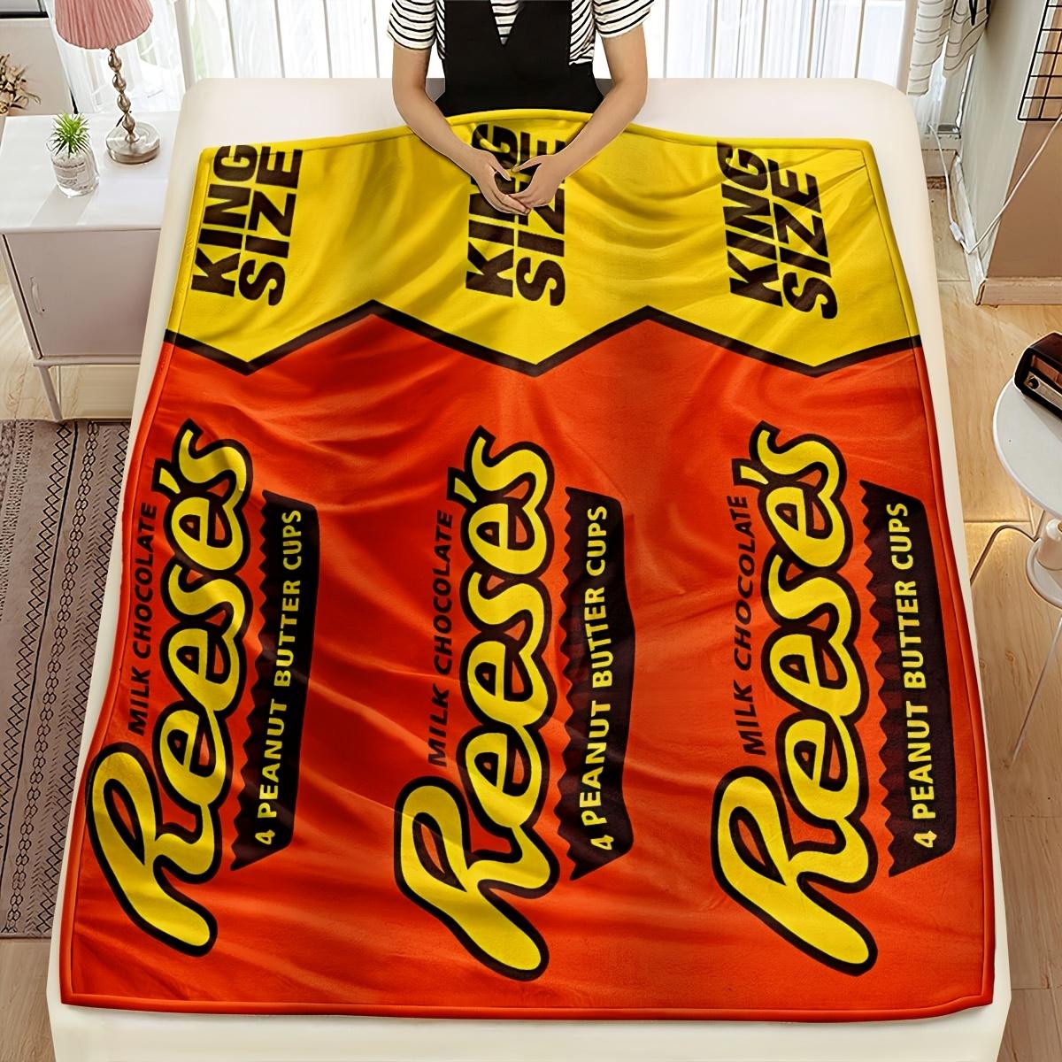 Reese'S Peanut Butter Cups Flannel Throw Blanket - Contemporary Style, Soft And Cozy, All-Season Multipurpose, Machine Washable, Digital Print, 200-250Gsm, Ideal for Sofa, Bed, Office, Camping, Travel - Great Gift for All Occasions