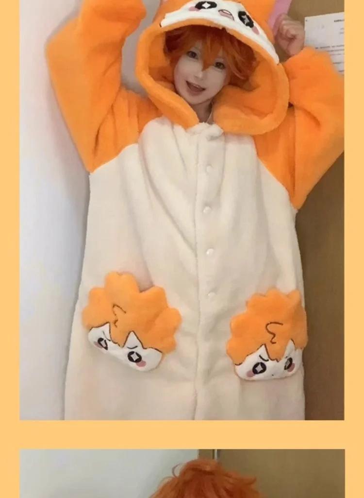 Haikyuu!! Pajamas Kageyama Tobio Hinata Shouyou Cosplay Robe And Pants Soft Cute Thickened Coral Velvet Warm Couple Homewear