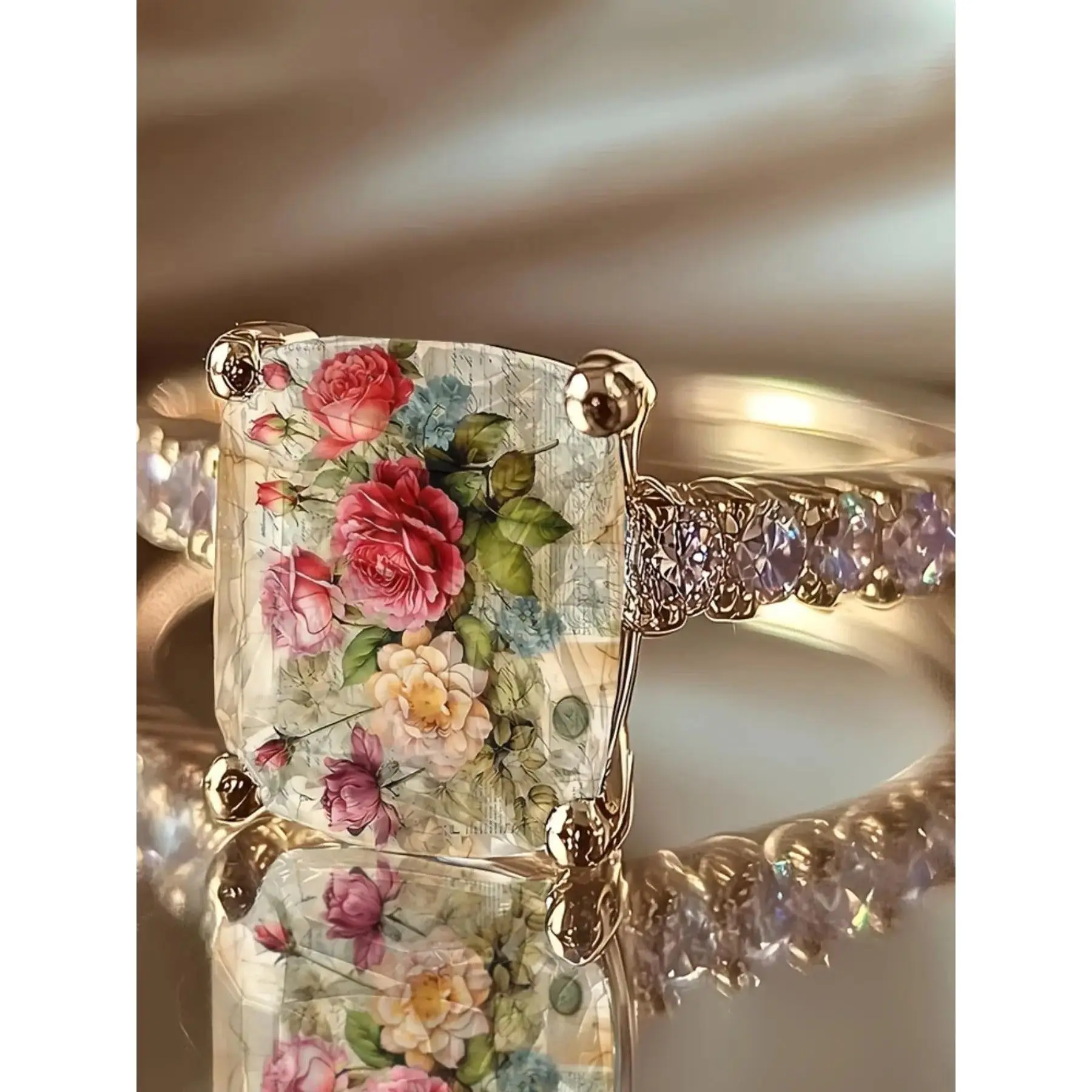 Vintage Rose Flower Ring, Elegant Preserved Flower Index Finger Statement Ring, Trendy Gift for Her, Fashion Jewelry, Gift Ideas, Index Finger Fit