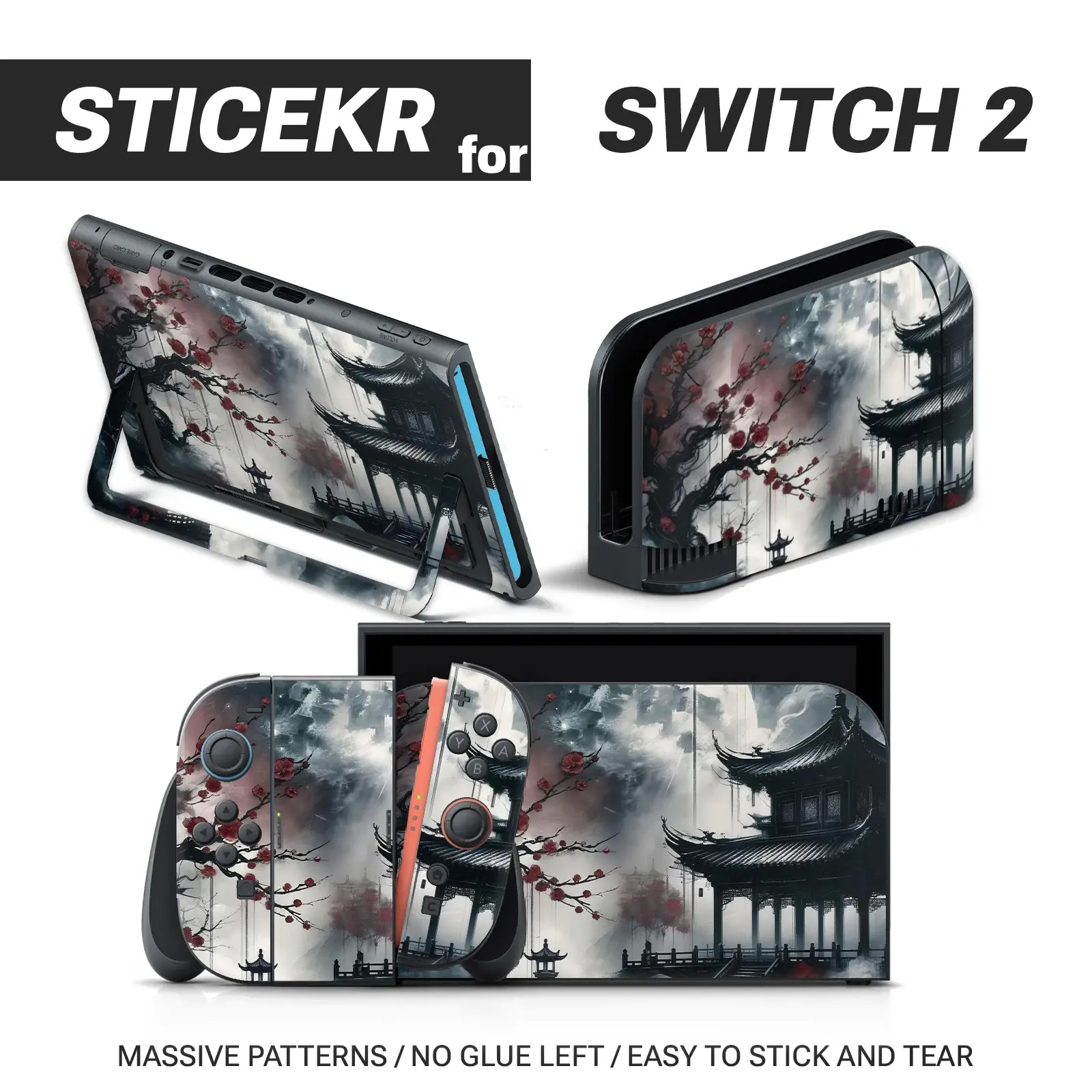 Waterproof Vinyl Stickers for Nintendo Switch 2, Gaming Console Accessory, Complete Set, Removable Without Residue, Host Controller Decoration, Traditional Style