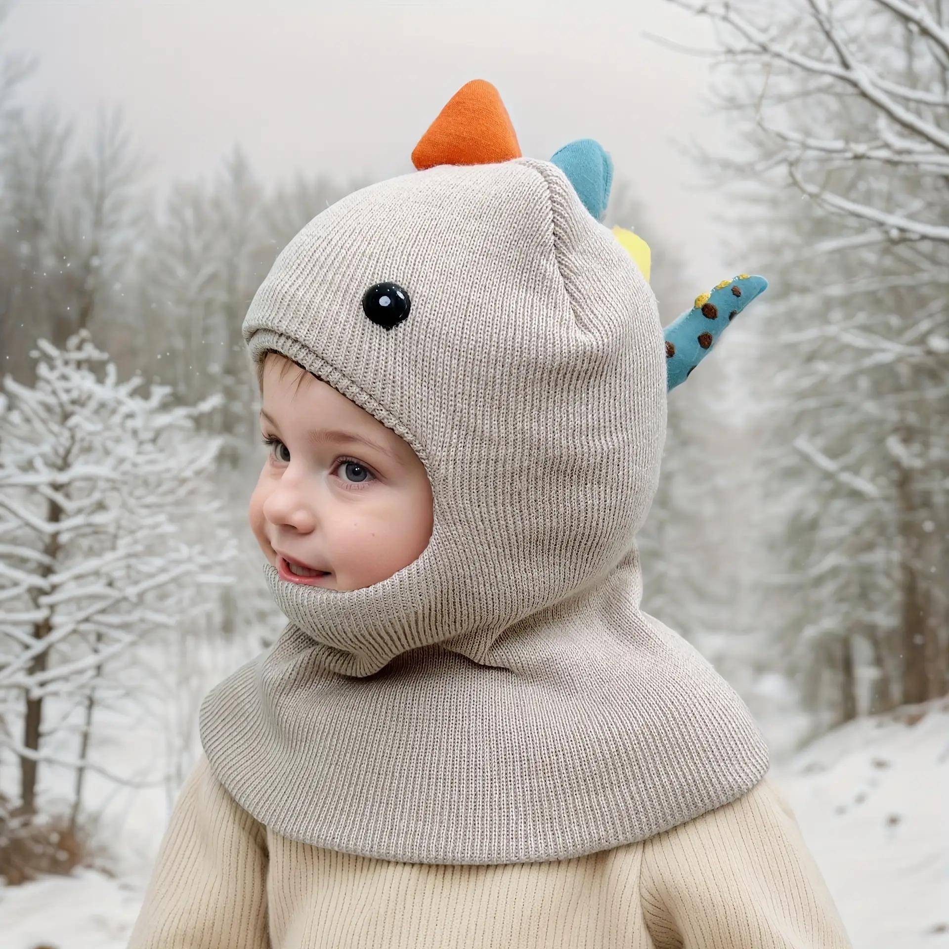 1pc ' Dinosaur Knit Beanie Hat with Scarf - Stretchy Lightweight Warm Winter Cap, 6-Month-5-Year-Old, Multicolor Cartoon Dinosaur Design for Outdoor Hiking & Holiday Celebrations (Christmas, Halloween, New Year), Dinosaur Clothes, Holiday Wear
