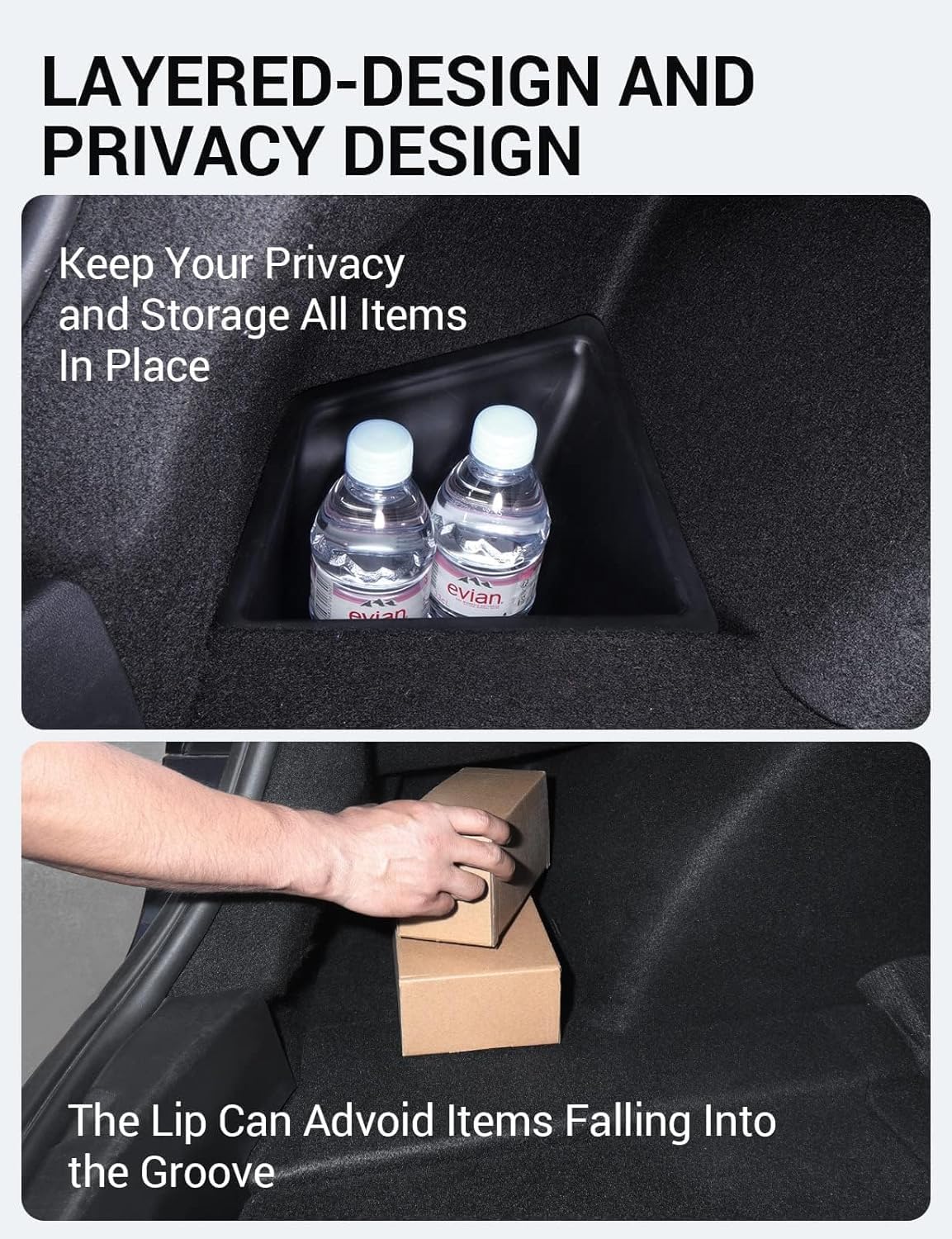 2023 2022 2021 Tesla Model 3 Trunk Storage Bin, Trunk Organizer with Carpeted Lid, Waterproof Rear Trunk Side Storage Box for Model 3 Interior Accessories