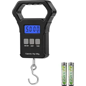 Fish Scale, 110lb/50kg Digital Portable Hanging Fishing Weight Scale with Backlit LCD Display, Luggage Scale with Hook, Non-Slip Large ABS Handle & 2 AAA Batteries, Fishing Gifts Gear  Men New model
