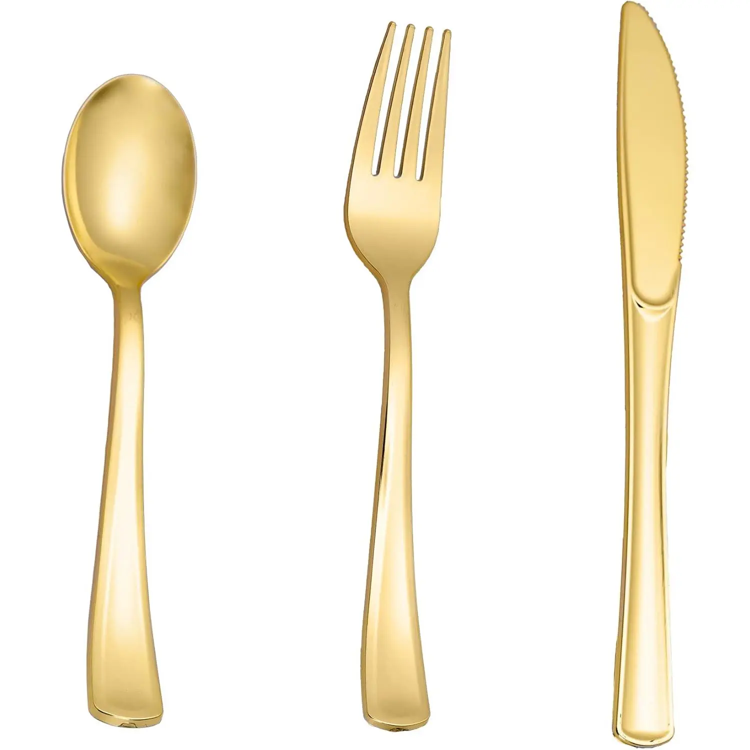 60PCS Shiny Gold Food Grade Plastic Utensils Set - Disposable Tableware with Ergonomic Handles, 30 Forks, 15 Spoons, 15 Knives for Party, Thanksgiving, Sturdy, Luxurious Gold Plastic