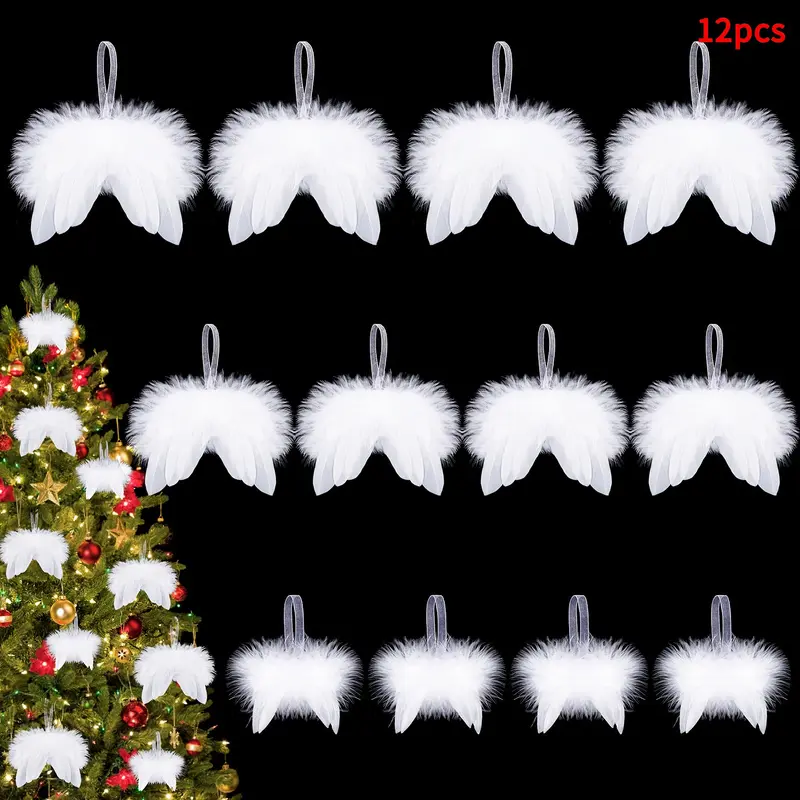 12pcs angel wings Christmas tree decoration, mini angel holiday ornaments, suitable for Christmas trees, Christmas parties, DIY decorations, family parties.