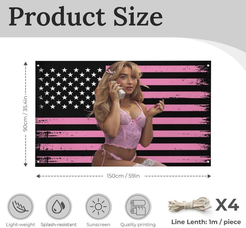 Pink Sabrina American Flag Carpenter ,Personalize Flags,for Bedroom,Funny Tapestry Poster For Decorate Clubs Tailgates Yard University Dormitories Living Room Decorative Light Decoration Velvet Design Peach Wall