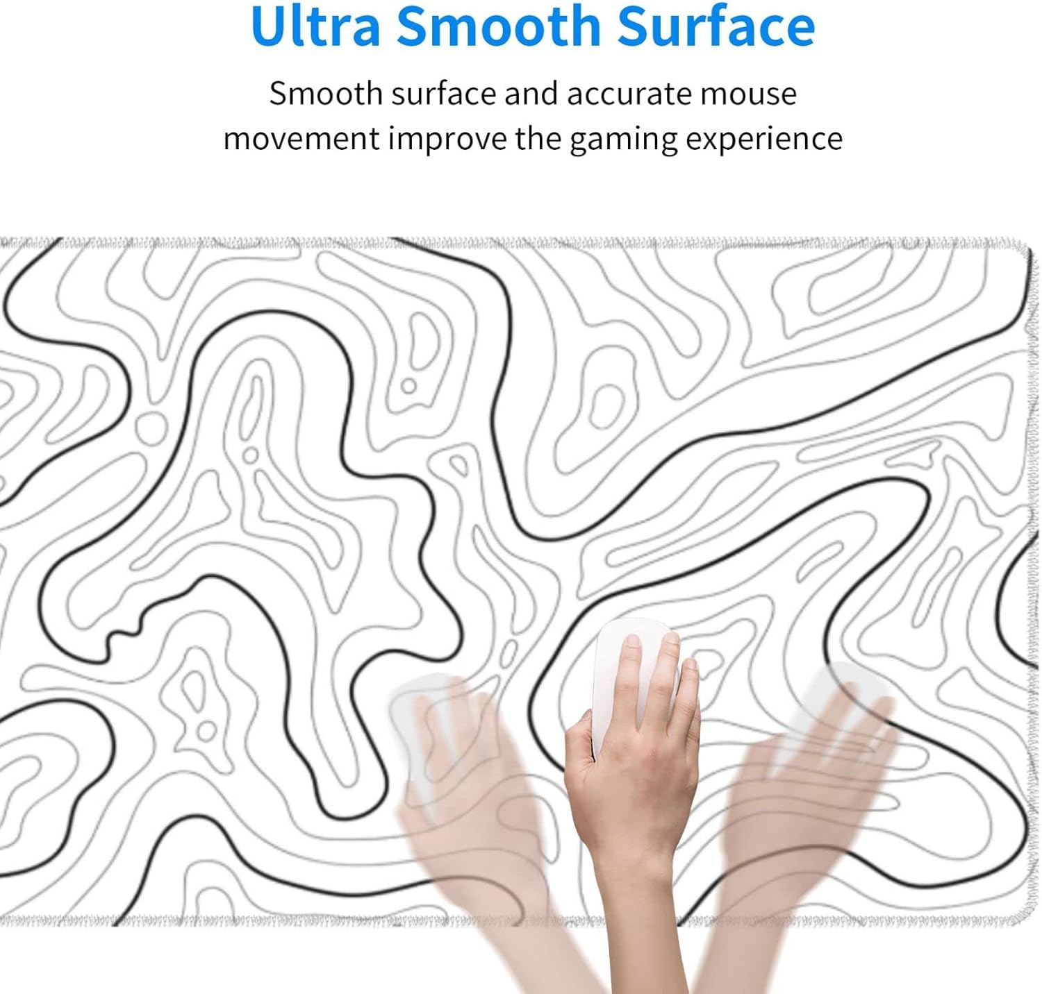 Abstract Topographic Map Black Mouse Pad Big Gaming Mouse Pad XXL MousePad Large Keyboard Mat with Non-Slip Rubber Base Stitched Edges Mouse Mat Desk Pad for Gaming and Office