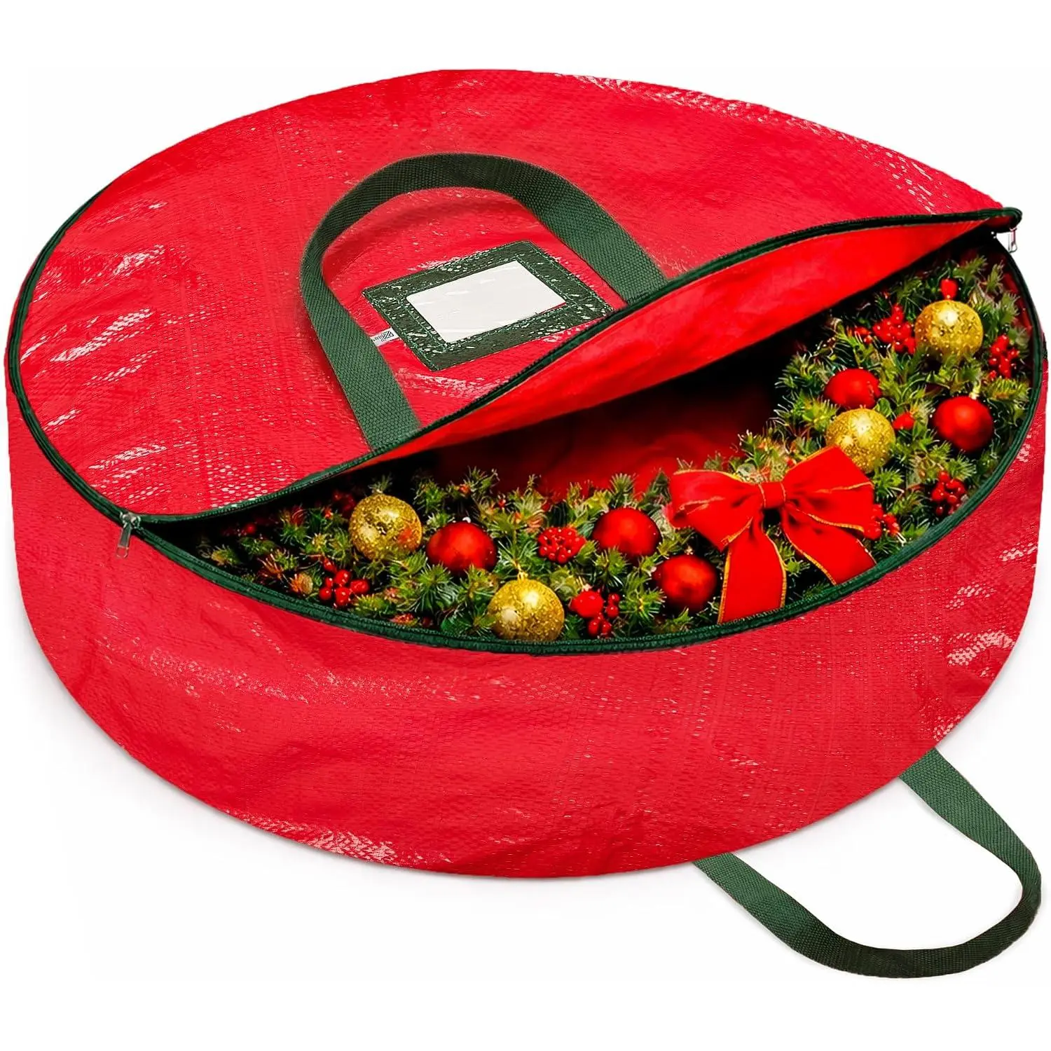 Christmas Wreath Storage Container 30 Inch - Wreath Bag for Artificial Wreaths Box -  Zippered Wreaths Storage Bag with  Durable Handles - Red