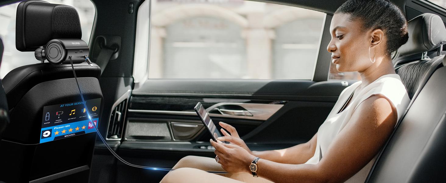 OHLPRO Car Back Seat Charger with Retractable Cables, Headrest Mount Phone Tablet Charger with USB-C PD30W & iOS PD20W Wires, 4-Port Adapter for Uber Taxi Rideshare, with Cigarette Lighter Plug