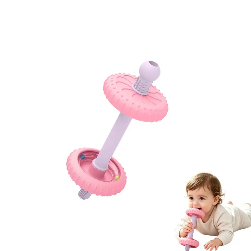 Multi Texture Dumbbell Rattle baby Teether toy,internal ball feature to encourage motor skills, anti choke and easy hold,Develop Baby Grasp & Fine Motor Skills, Sensory Chew Toy for Tactile Exploration & Hearing Stimulation