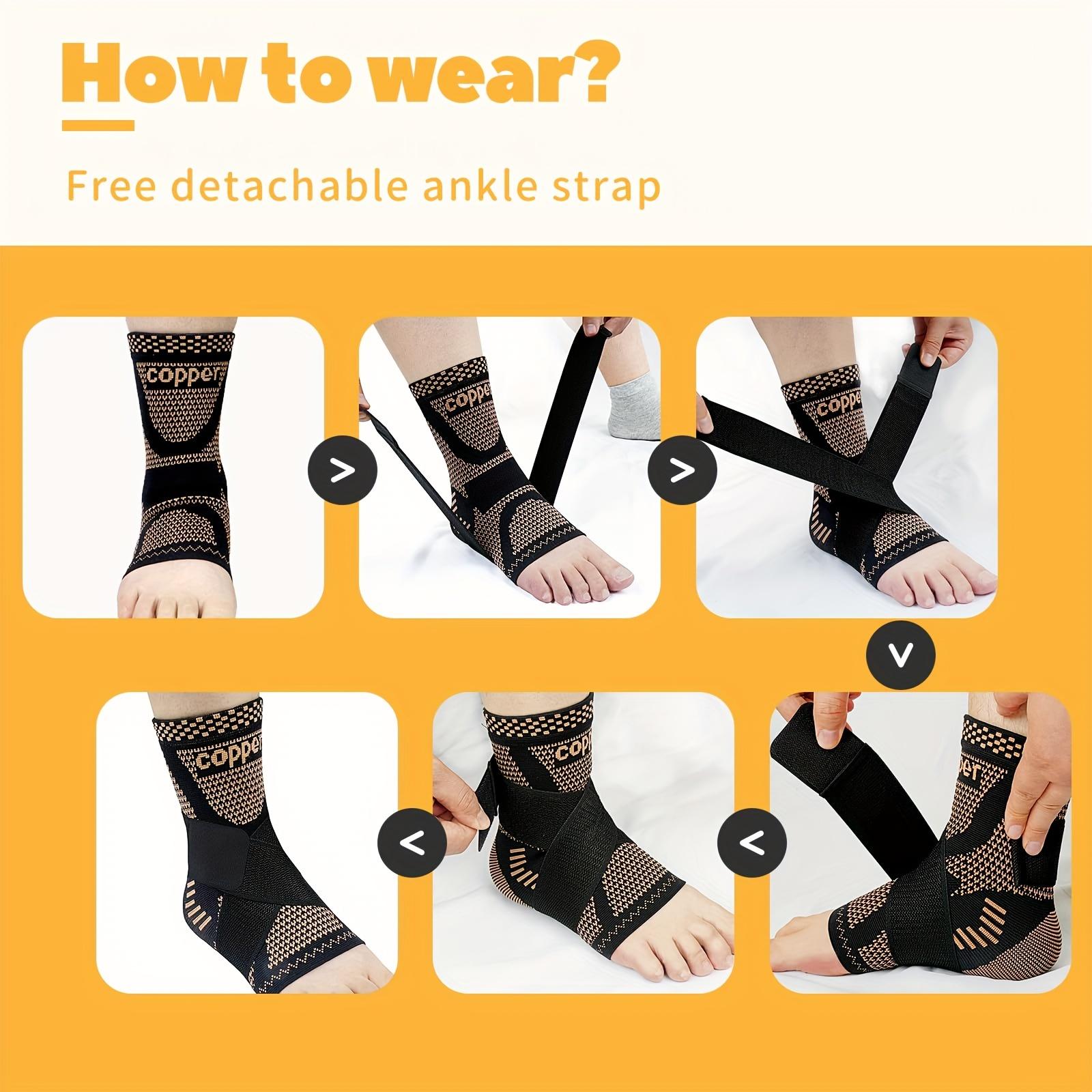 Copper Ankle Brace Adjustable Compression Support Sleeve for Football Running Basketball - Single Pack