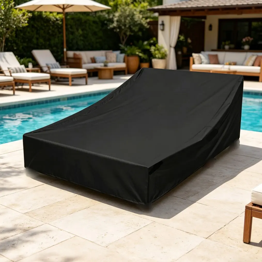 1pc Double Chaise Lounge Cover, Lounger Cover, with Drawstrings, Outdoor Lounge Chair Cover, Patio Chaise Cover for Pool Lounge Chairs, Lawn Daybed Furniture Cover