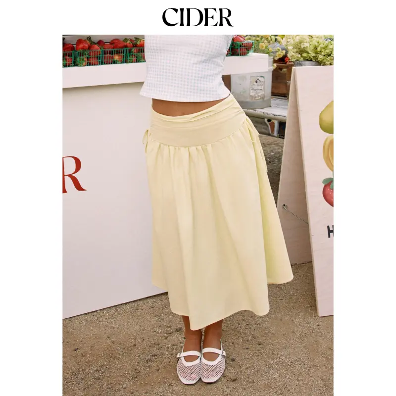 Cider Linen-blend Mid Rise Drawstring A-line Midi Skirt