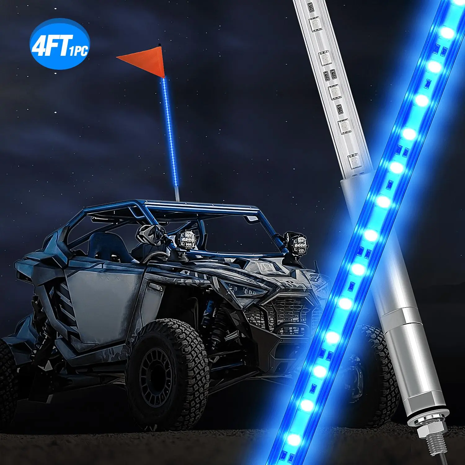 Nilight 4FT LED Blue Whip Light with Aluminum Base, Durable Decorative Light for Riding & All DC 12V Vehicles, Easy Installation