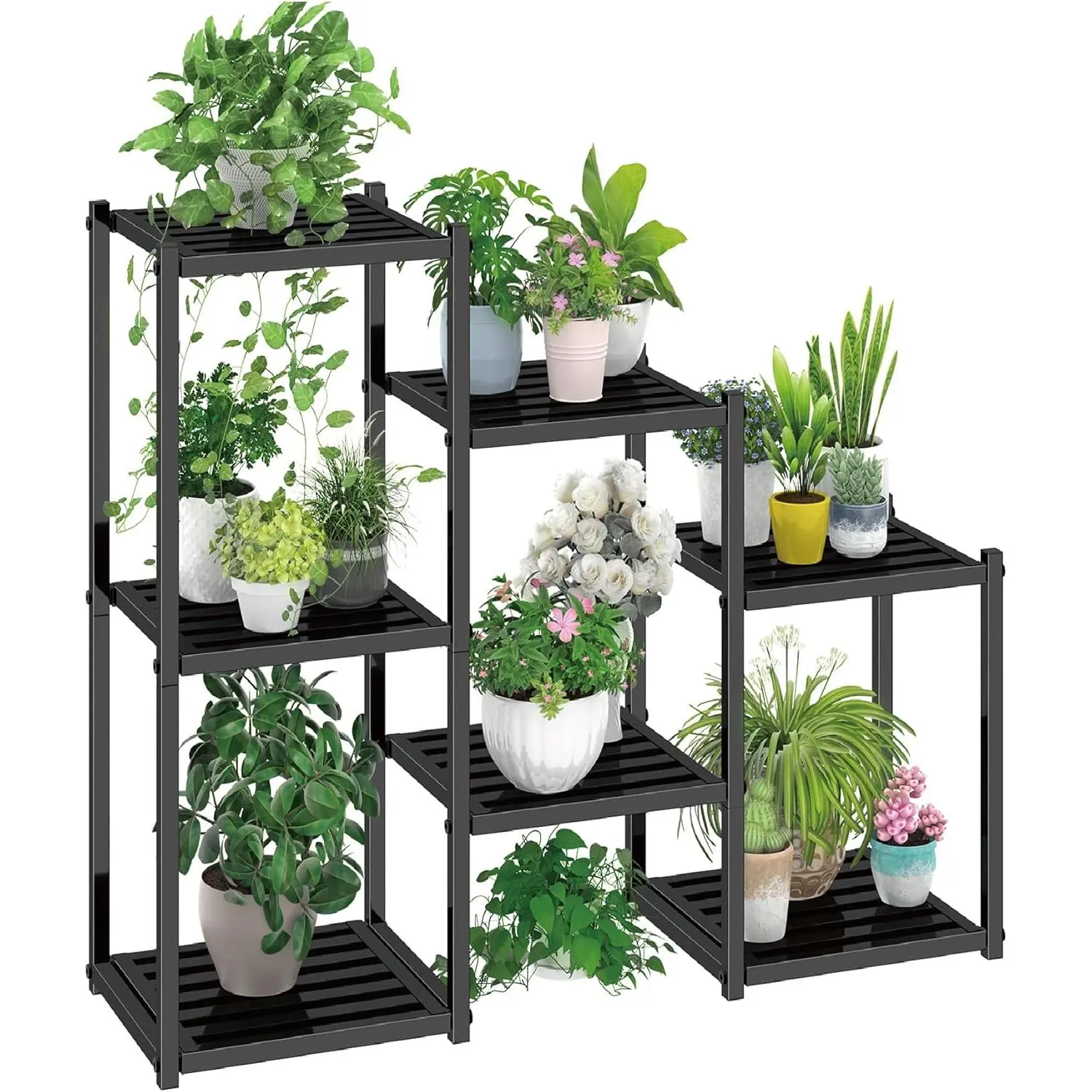 Rectangular Iron 7-Tier Heavy-Duty Anti-Rust Coating Gardening Plant Stand with Protective Pads, 240 lbs Capacity Multi-Use Rack for Flower Planters, Indoor-Outdoor Decor, Entrance Hall