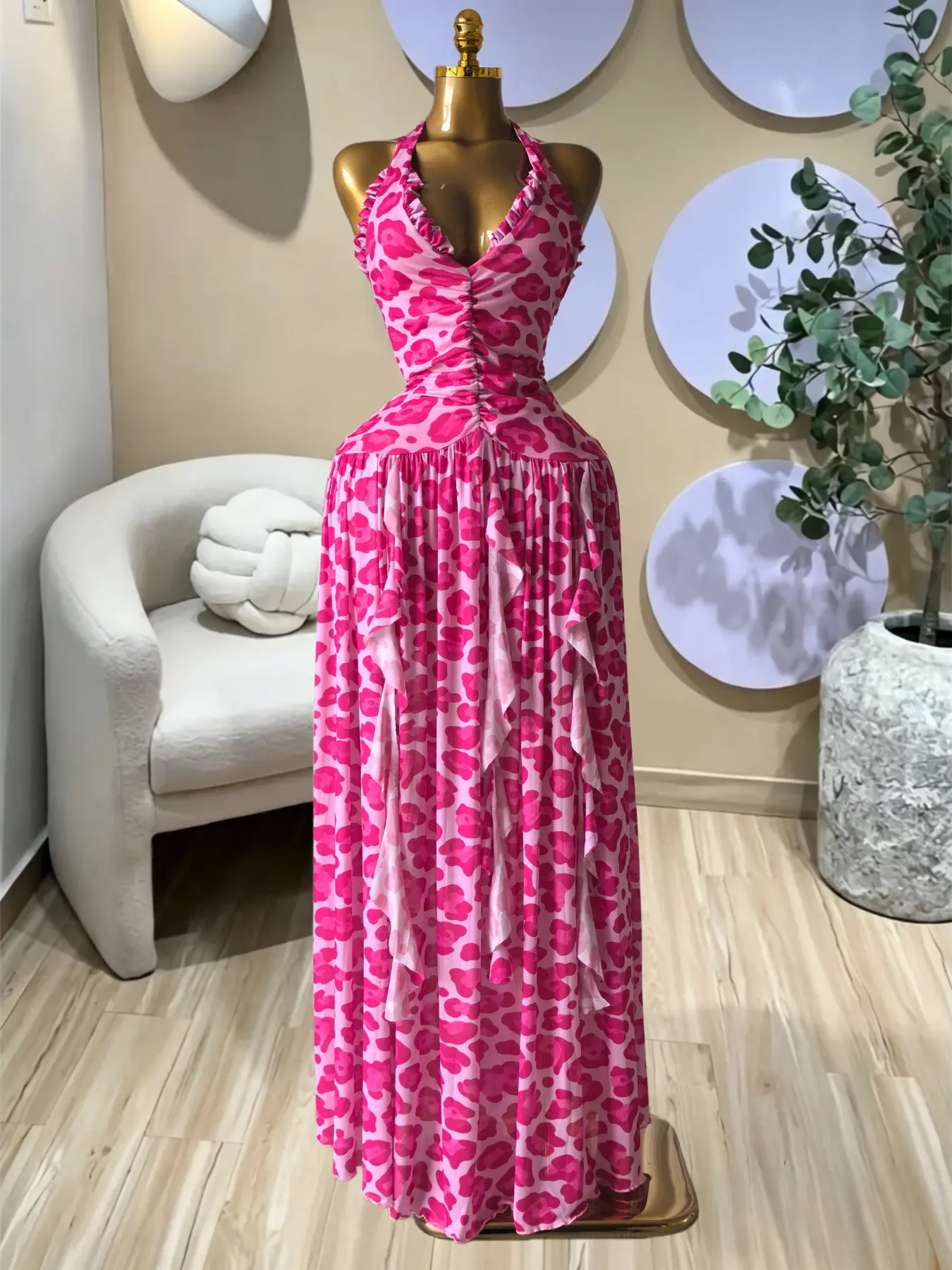 PULKRITU Elegant Women's Halter Neck Ruched Long Slip Dress, Beach Vacation Dress,Party Outfit Cocktail Prom Dress,Lady Casual Skirt,Female Urban Relaxation Commuter Dress, Dresses For Party