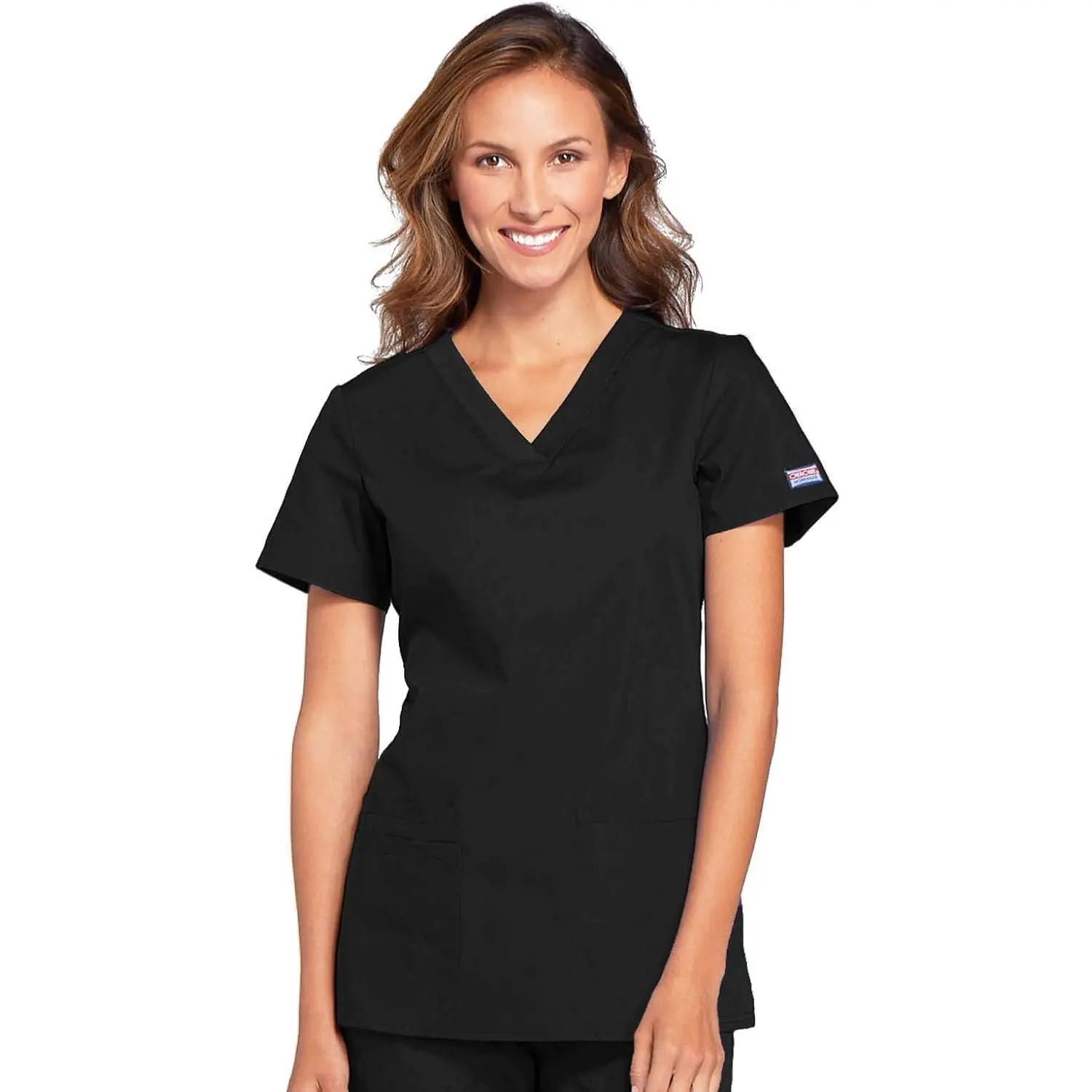 Women’s V Neck Scrub with 3 Pockets, Comfortable Medical Work Shirt, Short Sleeve Nursing Uniform for Healthcare Professionals