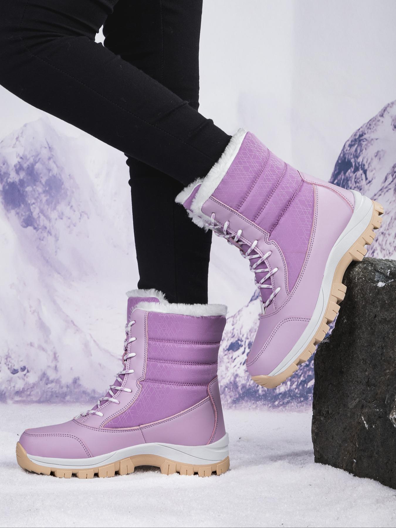 Women's Warm Outdoor Hiking Boots, Fall Winter Lace-Up Snow Boots, Fleece Lined, Windproof Non-Slip Waterproof, Daily Wear & Sports