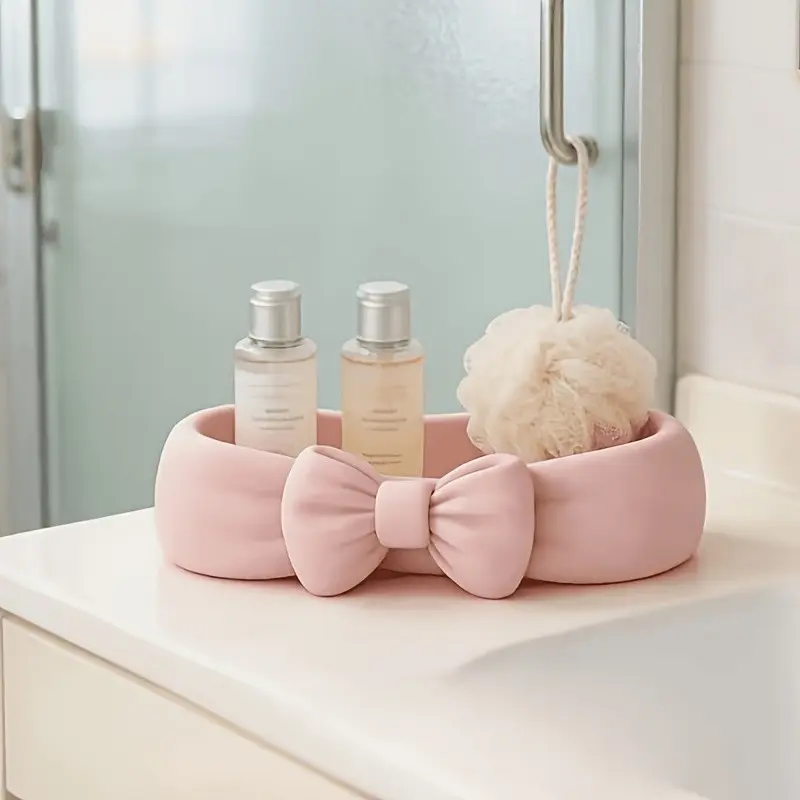 Bow Desktop Organizer Tray, Cute and Elegant Design, Space-Saving Bathroom Decor, Bath Storage Holder, Bathroom Accessories Organizer, Ideal for Toothbrushes, Cosmetics, Small Bathrooms