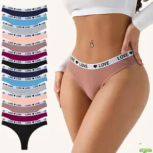 5/7/10/14 Pack Women's Cotton Thongs, Low Rise Seamless Panties with a Letter Print Waistband, Breathable No-Show Athletic Underwear for Everyday Wear & Gym