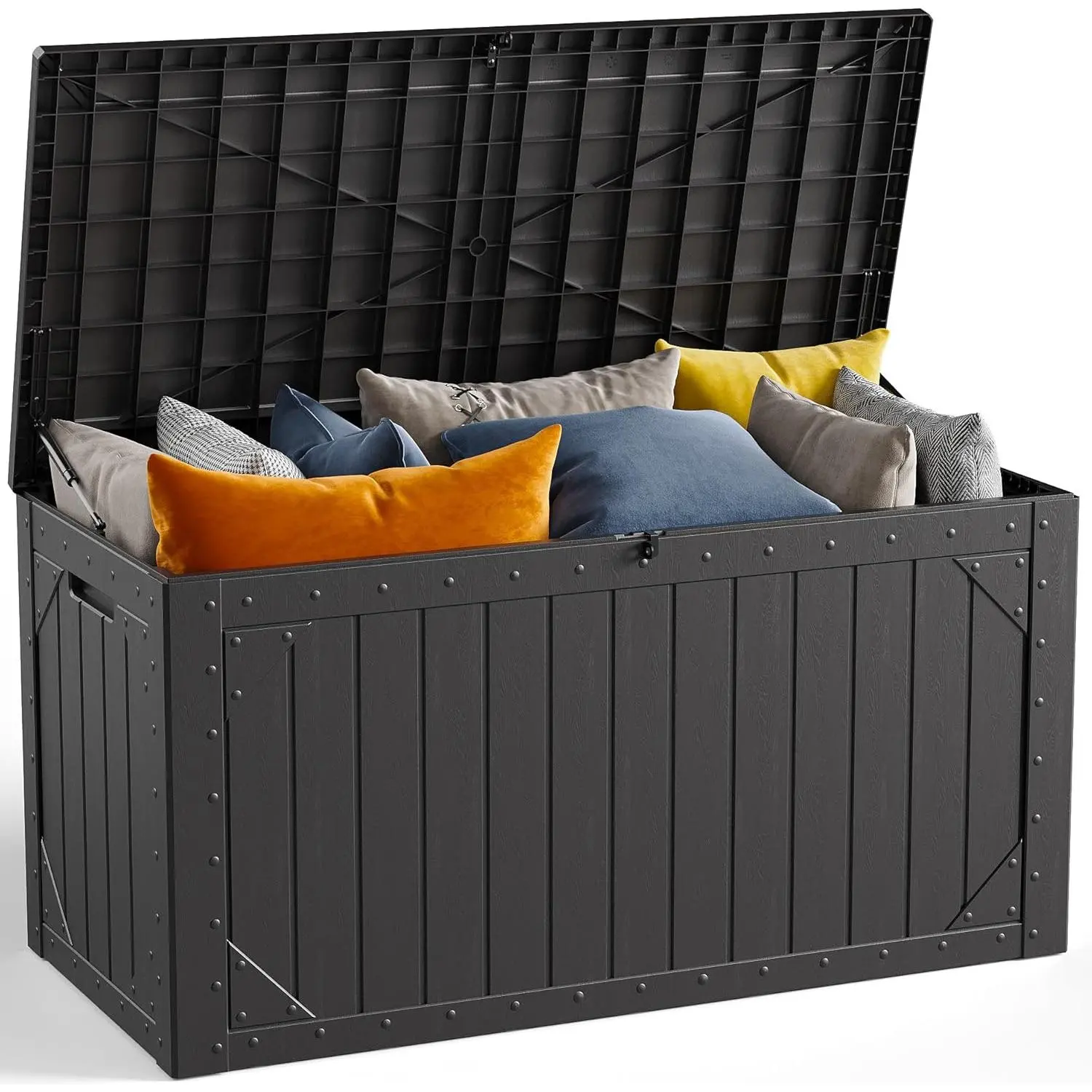 100 Gallon Outdoor Storage Box - Waterproof Resin Deck Box, Lockable Patio Cushion Organizer, Garden Tools Container