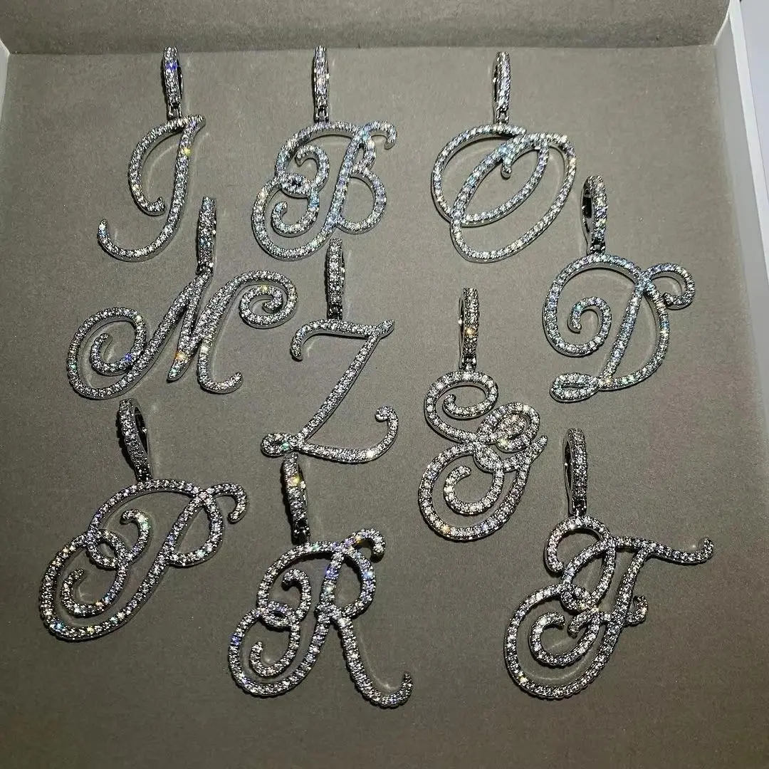 Cursive 26 Initial Letter Pendant Necklace Micro Initial Rhinestone Pendant Necklace With Tiny Box Chain Birthday Gift