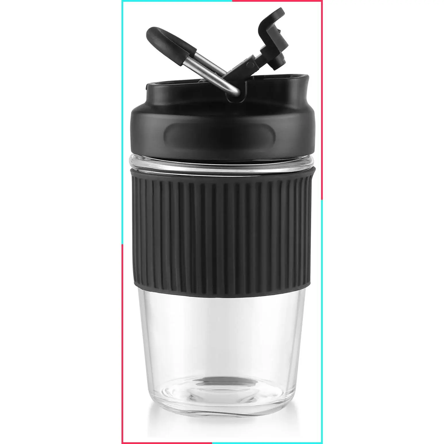 Reusable Glass Coffee Cup for Hot & Iced Drinks, 16 oz Portable Travel Mug with Spill-Proof Lid and Thermal Sleeve for Home Office, Black