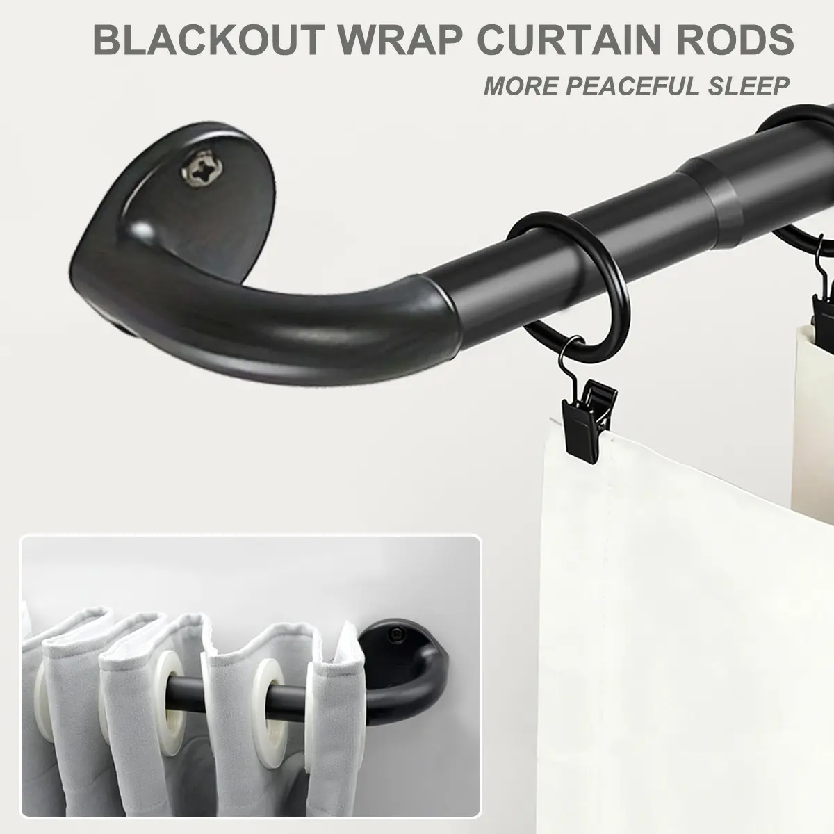 Blackout Wrap Around Curtain Rod 35-148, 3/4" Curtain Rods for Windows Adjustable, Heavy Duty Telescoping Drapery Rods for Bedroom, Living Room, Kitchken, Black