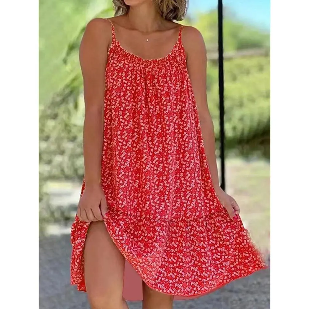 2026 Summer New Cross border Amazon European and American Leisure Style Printed Sleeveless Large Swing Strap Dress