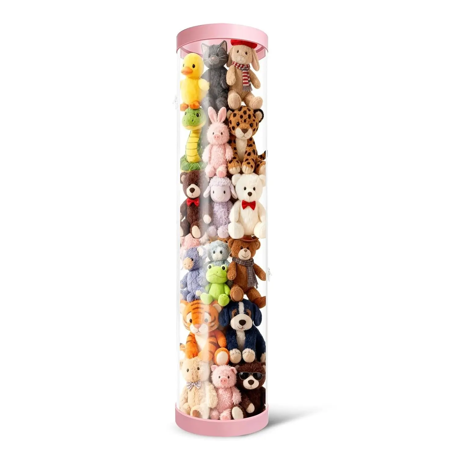 Large 47x11 Inch Dust-Resistant Stuffed Animal Storage Tube with Zipper, Space Saving Plush Toy Organizer for Playroom Bedroom Living Room, Easy Assembly, PinkGift