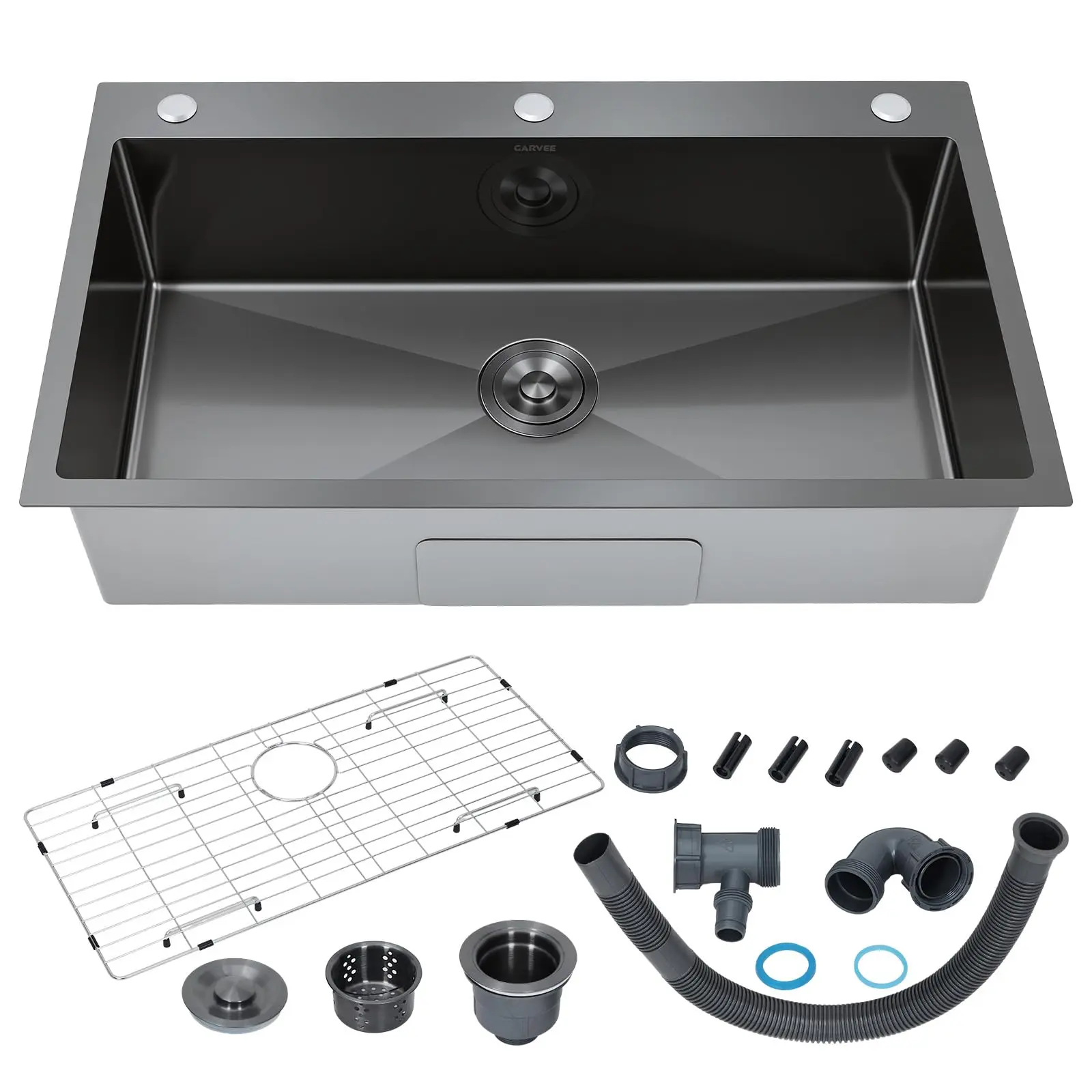 33" Drop-In Stainless Steel Kitchen Sink – Scratch & Fingerprint Resistant Coated Top Mount with Pre-Drilled Faucet Holes