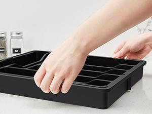 Utensil Organizer for Kitchen Drawer, Expandable Cooking Silverware Tray, Adjustable Cutlery Flatware Holder, Plastic Spatula Tools Storage Divider, 13-22.4 x 15", Black