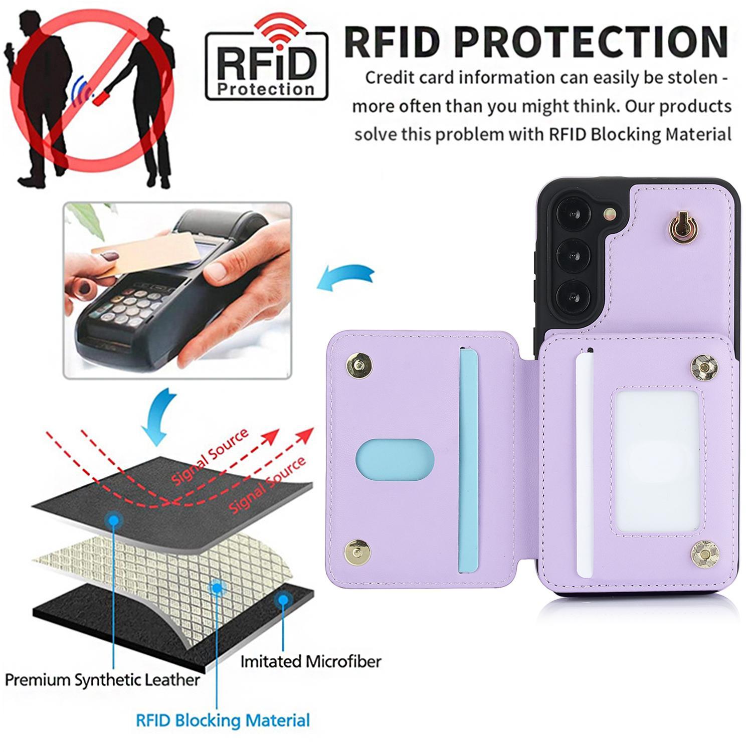 OREKROY Leather Wallet Case for Samsung Galaxy S25 Ultra S24 S23 S22 Plus RFID Blocking- Card Wallet Flip Stand Cover with Crossbody Lanyard & Wristband Strap