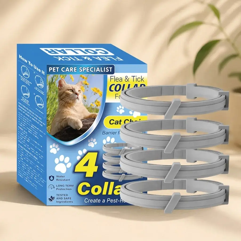 Adjustable Cat Collars Set of 4, Eco-Friendly Essential Oil Infused, Fits Most Neck Sizes, Long-Lasting Protection for Dogs & Cats
