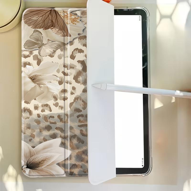 Chic Tablet Case Featuring a Leopard Print, Floral, And Butterfly Design, Designed for Holding a Pencil (Pen Not Included).It Offers an Auto Wake/Sleep Function And Is Compatible with Various for Ipad Models Including The 10Th, 11Th, 9Th, Mini